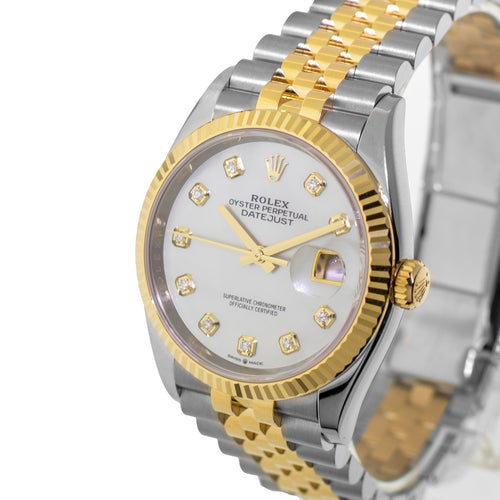Rolex Datejust 36mm Yellow Gold & Steel MOP Diamond Dial & Fluted Bezel 126233-Da Vinci Fine Jewelry