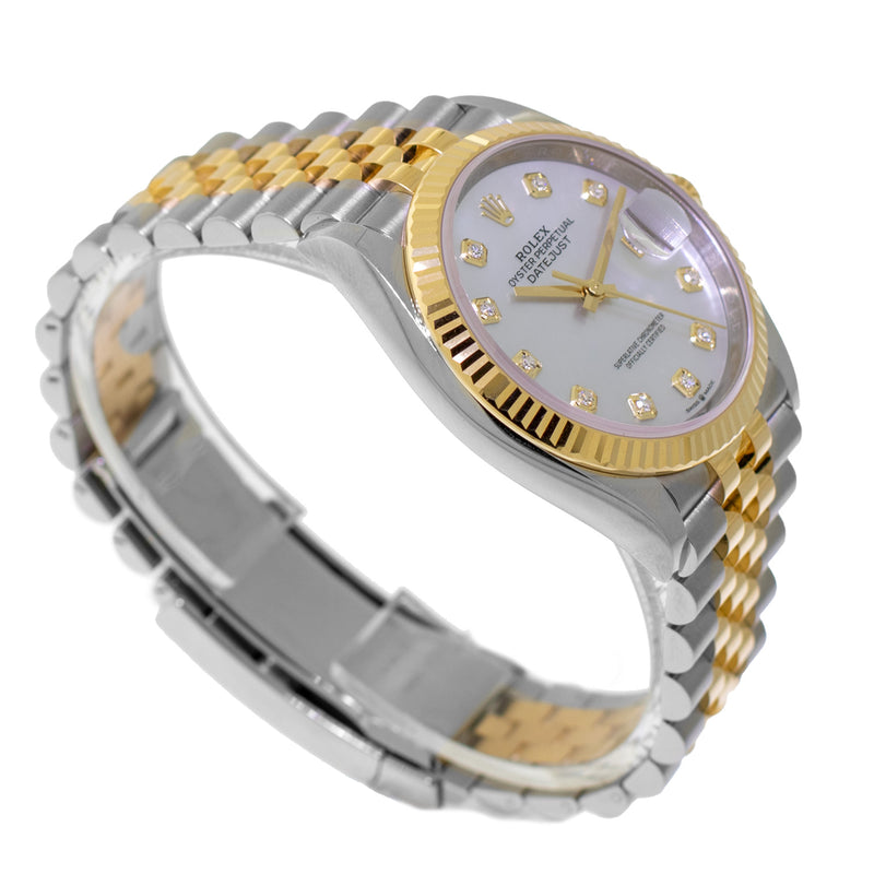 Rolex Datejust 36mm Yellow Gold & Steel MOP Diamond Dial & Fluted Bezel 126233-Da Vinci Fine Jewelry