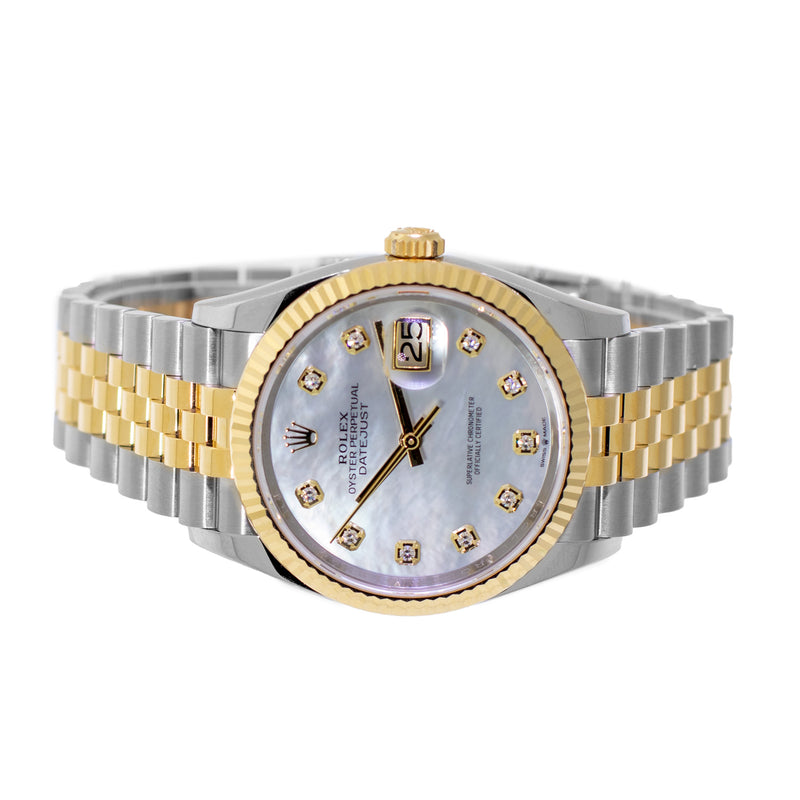 Rolex Datejust 36mm Yellow Gold & Steel MOP Diamond Dial & Fluted Bezel 126233-Da Vinci Fine Jewelry