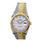 Rolex Datejust 36mm Yellow Gold & Steel White Roman & Fluted Bezel 126233