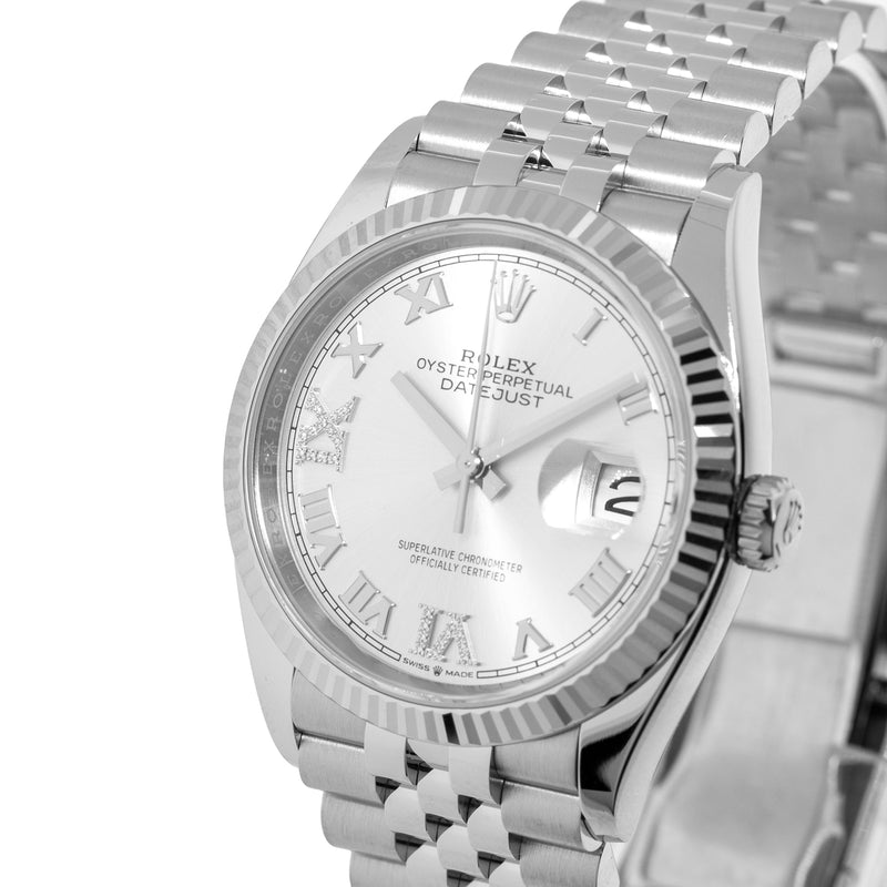 Rolex Datejust 36mm White Gold & Steel Silver Roman Dial Fluted Bezel 126234-Da Vinci Fine Jewelry