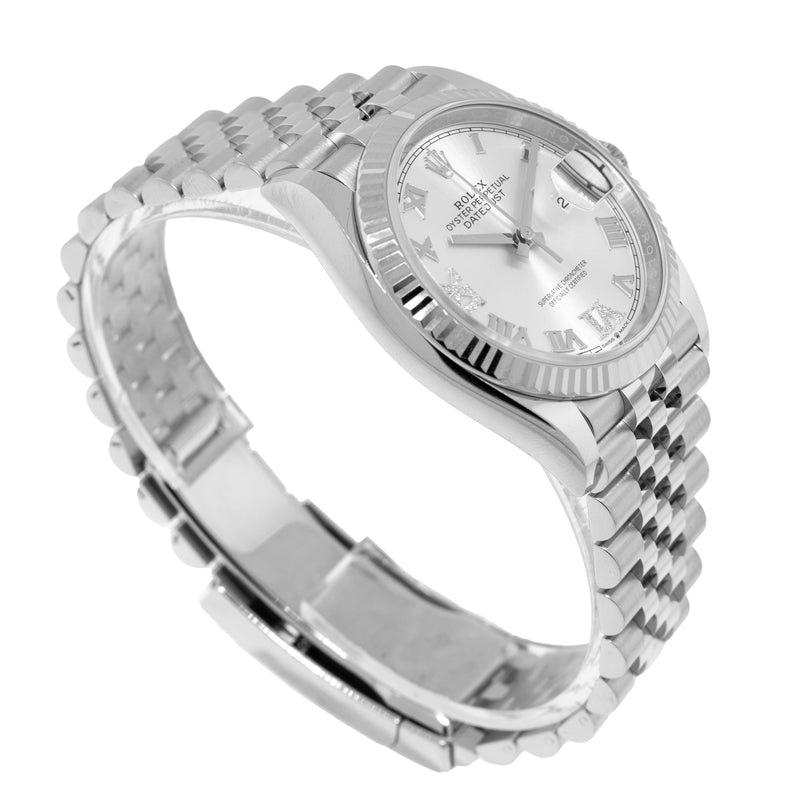 Rolex Datejust 36mm White Gold & Steel Silver Roman Dial Fluted Bezel 126234-Da Vinci Fine Jewelry