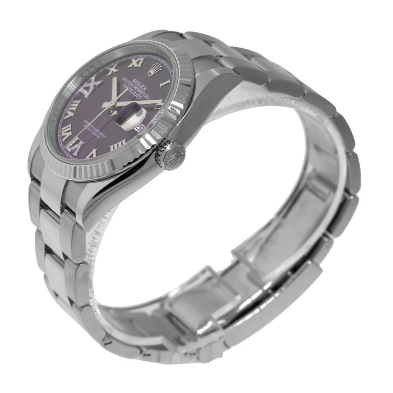 Rolex Datejust 36mm White Gold & Steel Purple Roman Dial Fluted Bezel 126234-Da Vinci Fine Jewelry