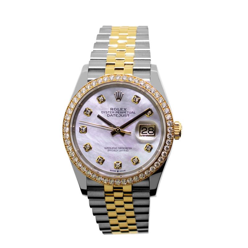 Rolex Datejust 36mm Yellow Gold & Steel MOP Diamond Dial & Diamond Bezel 126283RBR-Da Vinci Fine Jewelry