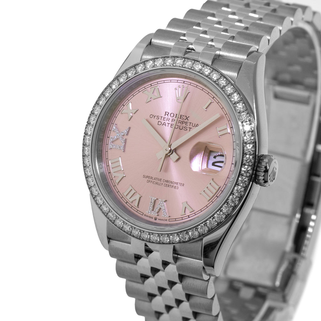 Rolex Datejust 36mm White Gold & Steel Pink Roman Diamond Dial