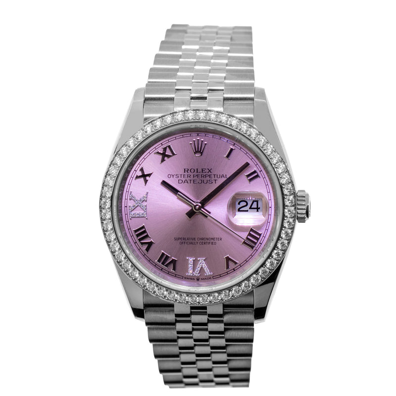 Rolex Datejust 36mm White Gold & Steel Pink Roman Diamond Dial