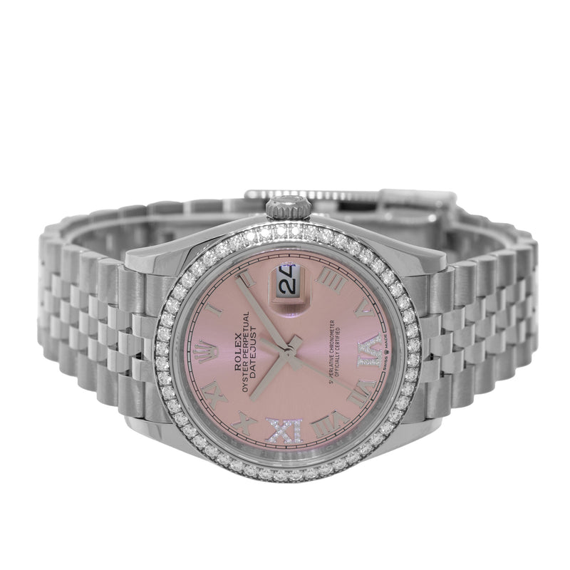 Rolex Datejust 36mm White Gold & Steel Pink Roman Diamond Dial