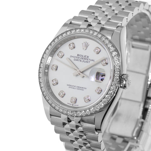 Rolex Datejust 36mm White Gold & Steel Mother of Pearl Diamond Dial Diamond Bezel 126284-Da Vinci Fine Jewelry