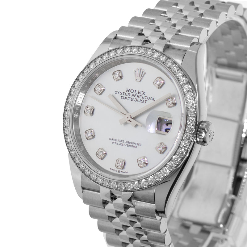 Rolex Datejust 36mm White Gold & Steel Mother of Pearl Diamond Dial Diamond Bezel 126284-Da Vinci Fine Jewelry
