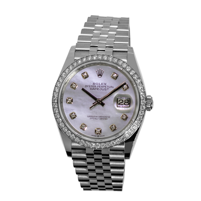 Rolex Datejust 36mm White Gold & Steel Mother of Pearl Diamond Dial Diamond Bezel 126284-Da Vinci Fine Jewelry