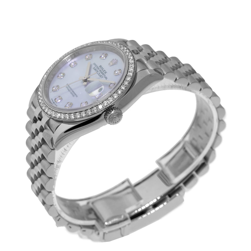 Rolex Datejust 36mm White Gold & Steel Mother of Pearl Diamond Dial Diamond Bezel 126284-Da Vinci Fine Jewelry