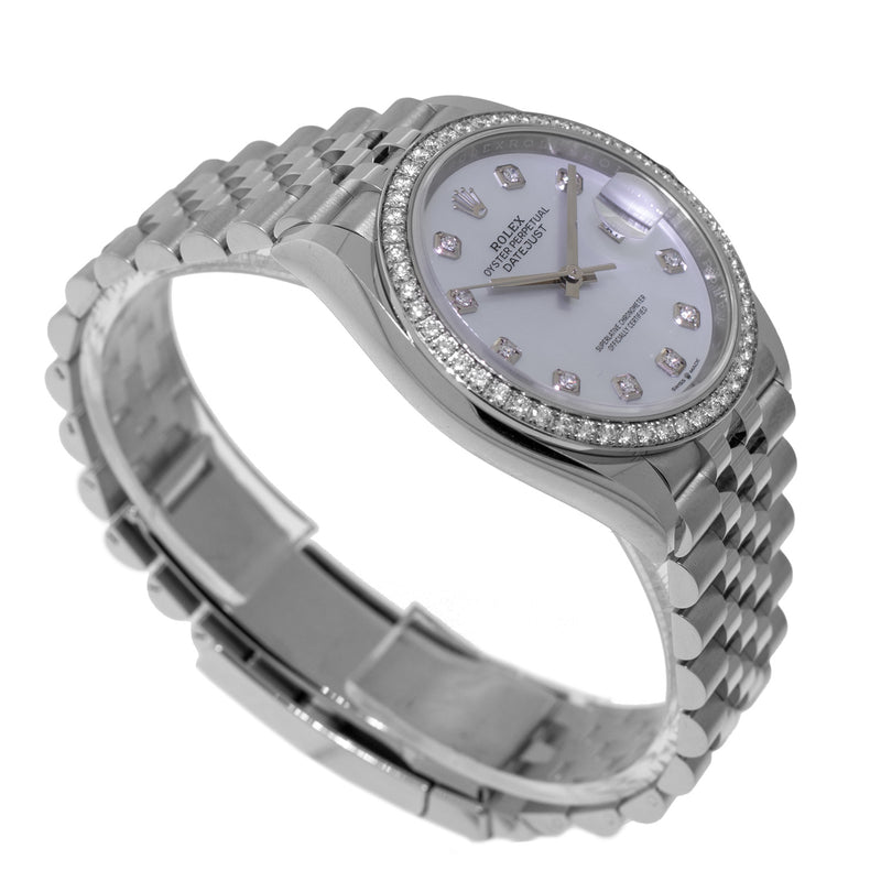 Rolex Datejust 36mm White Gold & Steel Mother of Pearl Diamond Dial Diamond Bezel 126284-Da Vinci Fine Jewelry