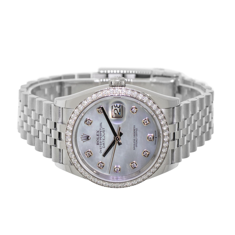 Rolex Datejust 36mm White Gold & Steel Mother of Pearl Diamond Dial Diamond Bezel 126284-Da Vinci Fine Jewelry