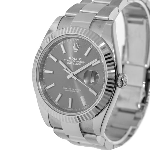 Rolex Datejust II 41mm Stainless Steel Rhodium Index Dial 18K White Gold Fluted Bezel 126334-Da Vinci Fine Jewelry