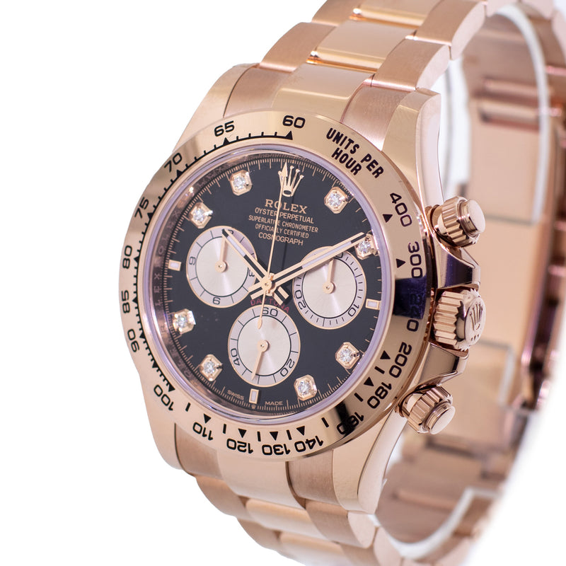 Rolex Daytona 40mm Everose Gold Black Diamond Dial & Gold Bezel 126505-Da Vinci Fine Jewelry