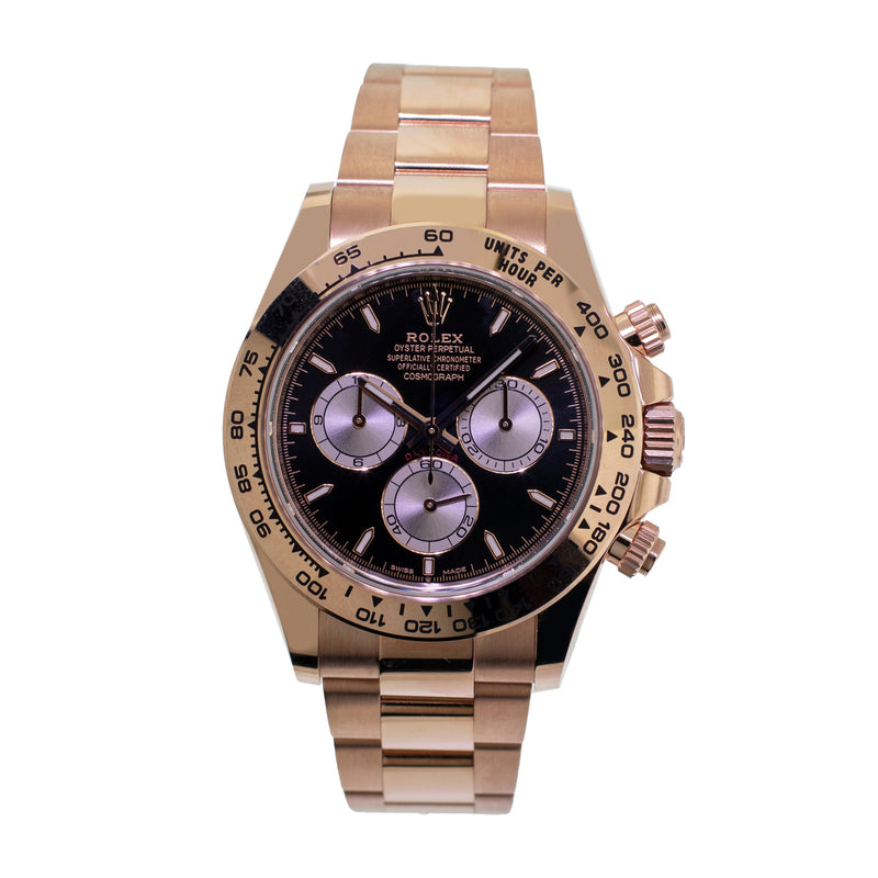 Rolex Daytona 40mm Everose Gold Black Index Dial & Gold Bezel 126505-Da Vinci Fine Jewelry