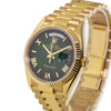 Rolex Day-Date 36mm Yellow Gold Green Hombre Roman Dial & Fluted Bezel 128238-Da Vinci Fine Jewelry