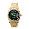 Rolex Day-Date 36mm Yellow Gold Green Hombre Roman Dial & Fluted Bezel 128238-Da Vinci Fine Jewelry