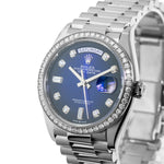 Rolex Day-Date 36mm White Gold Blue Ombre Diamond Dial Diamond Bezel President 128349-Da Vinci Fine Jewelry