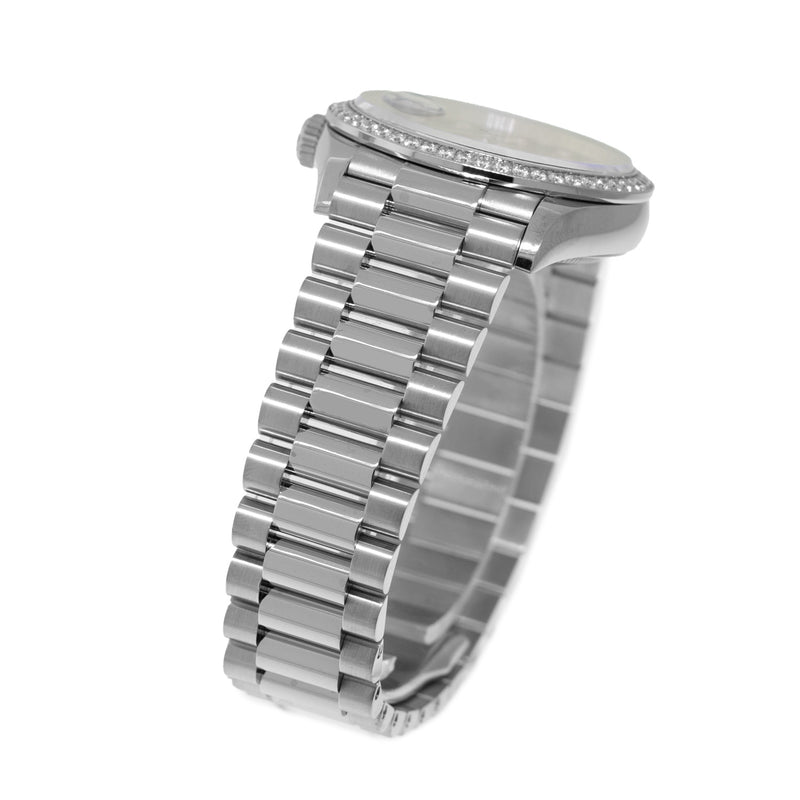 Rolex Day-Date 36mm White Gold Blue Ombre Diamond Dial Diamond Bezel President 128349-Da Vinci Fine Jewelry