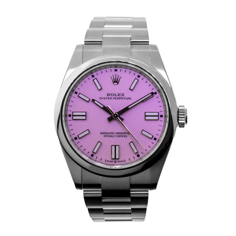 Rolex Oyster Perpetual 41mm Stainless Steel Candy Pink Index Dial