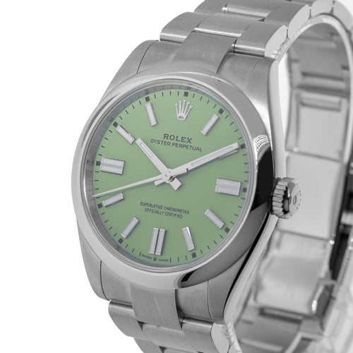 Rolex NEW RELEASE 2025 Oyster Perpetual 41mm Stainless Steel Pistachio Index Dial & Smooth Bezel 134300-Da Vinci Fine Jewelry