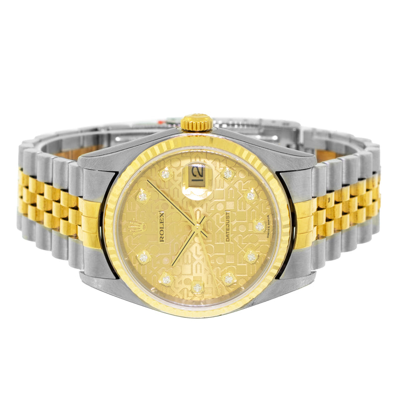 Rolex Datejust 36mm Yellow Gold Steel Champagne Jubilee Diamond Dial Fluted Bezel 16233-Da Vinci Fine Jewelry