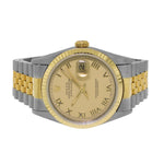 Rolex Datejust 36mm Yellow Gold Steel Champagne Roman Dial Fluted Bezel 16233-Da Vinci Fine Jewelry