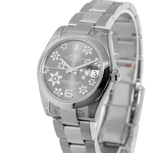 Rolex Lady-Datejust 31mm NEW OLD STOCK Stainless Steel Dark Rhodium Floral Arabic Dial 178240-Da Vinci Fine Jewelry