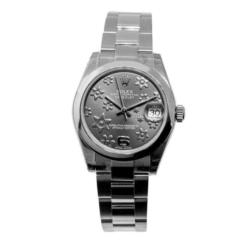 Rolex Lady-Datejust 31mm NEW OLD STOCK Stainless Steel Dark Rhodium Floral Arabic Dial 178240-Da Vinci Fine Jewelry