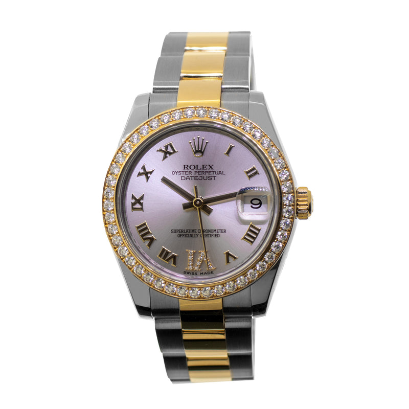 Rolex Lady-Datejust 31mm Yellow Gold & Steel Silver Roman Diamond Dial & Diamond Bezel 178383-Da Vinci Fine Jewelry