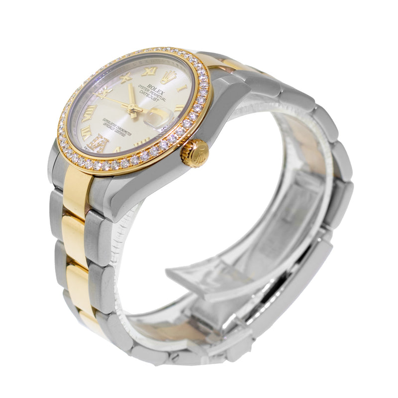 Rolex Lady-Datejust 31mm Yellow Gold & Steel Silver Roman Diamond Dial & Diamond Bezel 178383-Da Vinci Fine Jewelry