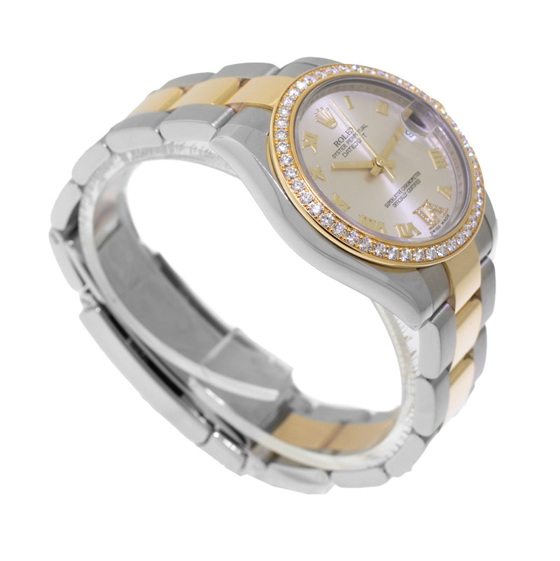 Rolex Lady-Datejust 31mm Yellow Gold & Steel Silver Roman Diamond Dial & Diamond Bezel 178383-Da Vinci Fine Jewelry