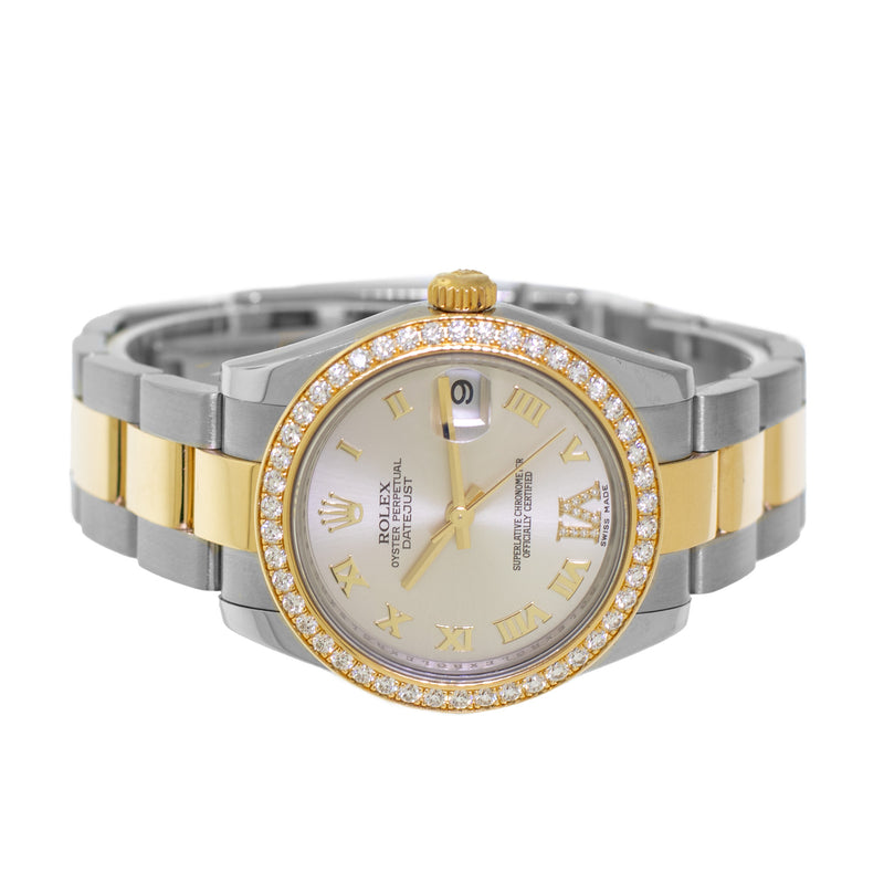 Rolex Lady-Datejust 31mm Yellow Gold & Steel Silver Roman Diamond Dial & Diamond Bezel 178383-Da Vinci Fine Jewelry