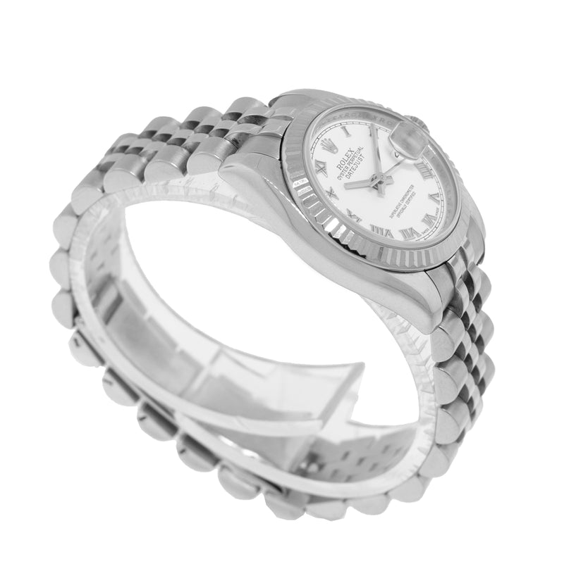 Rolex Datejust 26mm White Gold Steel White Roman Dial Fluted Bezel 179174-Da Vinci Fine Jewelry