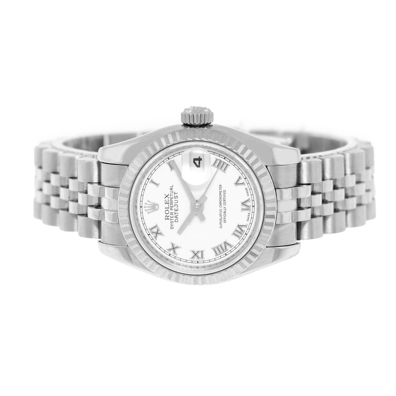 Rolex Datejust 26mm White Gold Steel White Roman Dial Fluted Bezel 179174-Da Vinci Fine Jewelry