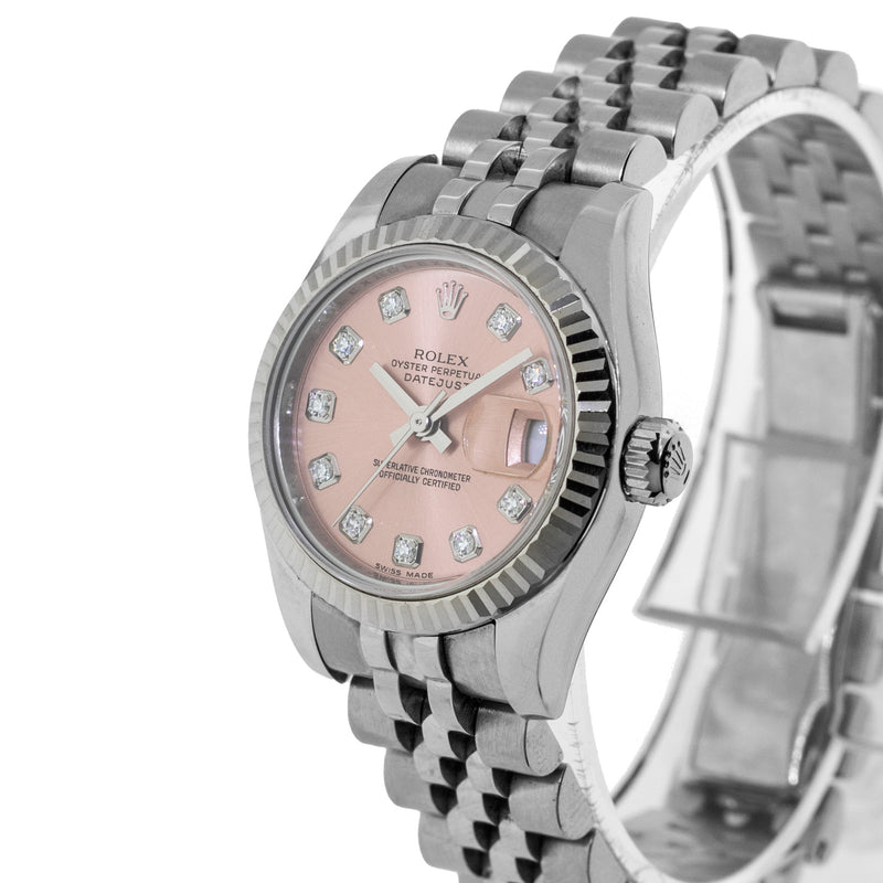 Rolex Lady-Datejust 26mm White Gold & Steel Pink Diamond Dial & Fluted Bezel 179174-Da Vinci Fine Jewelry