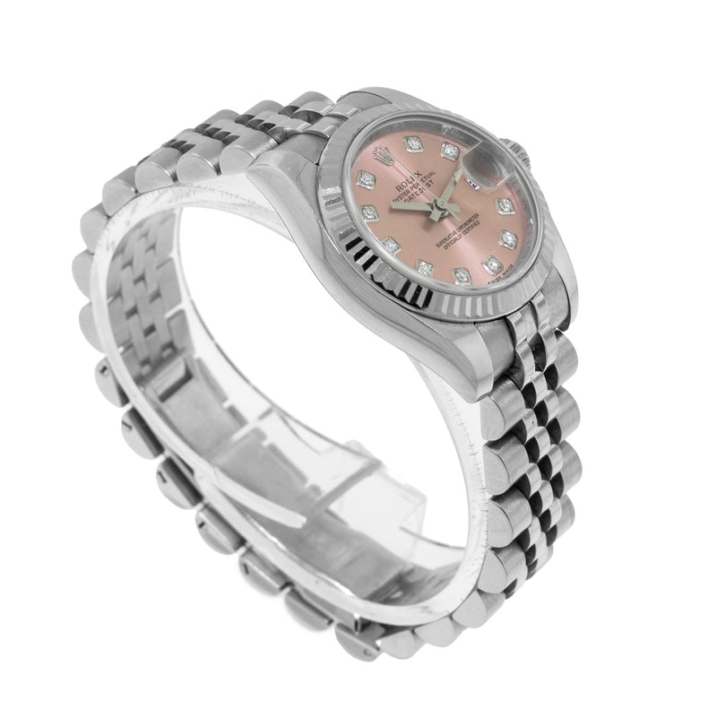 Rolex Lady-Datejust 26mm White Gold & Steel Pink Diamond Dial & Fluted Bezel 179174-Da Vinci Fine Jewelry