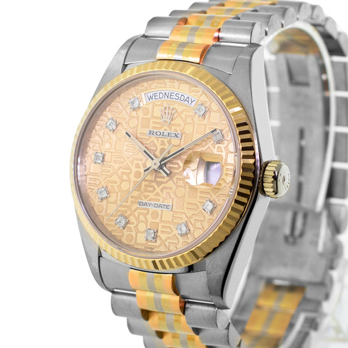 Rolex Day-Date 36mm Yellow, Rose and White Gold TRIDOR Champagne Jubilee Diamond Dial Fluted Bezel 18039-Da Vinci Fine Jewelry