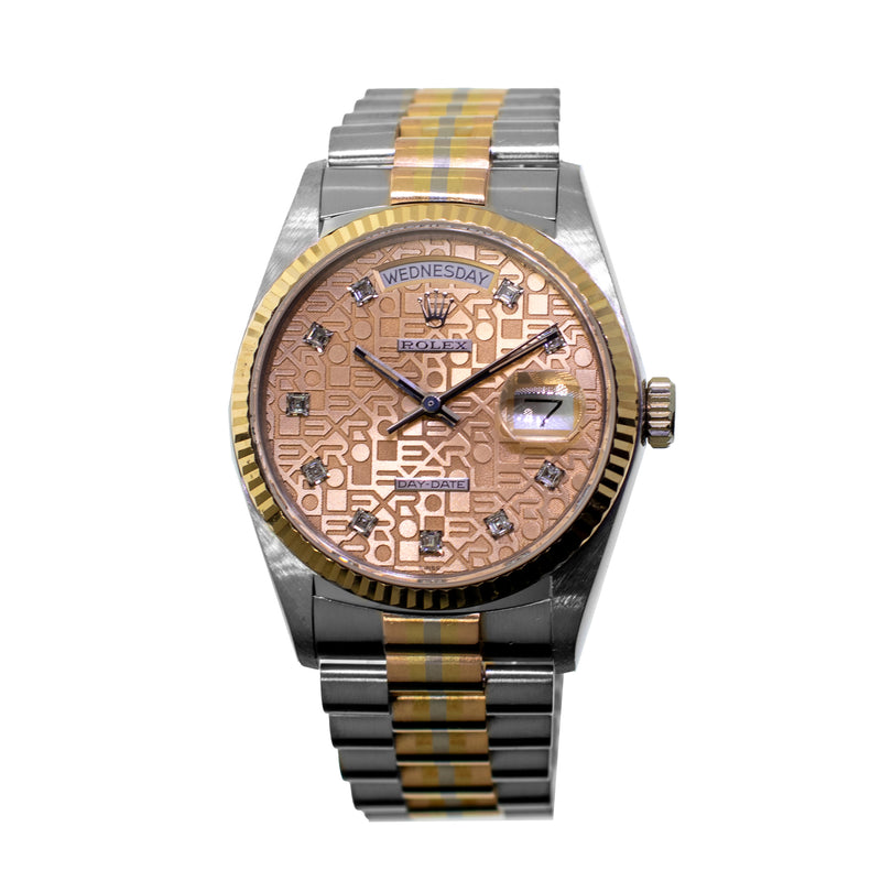 Rolex Day-Date 36mm Yellow, Rose and White Gold TRIDOR Champagne Jubilee Diamond Dial Fluted Bezel 18039-Da Vinci Fine Jewelry