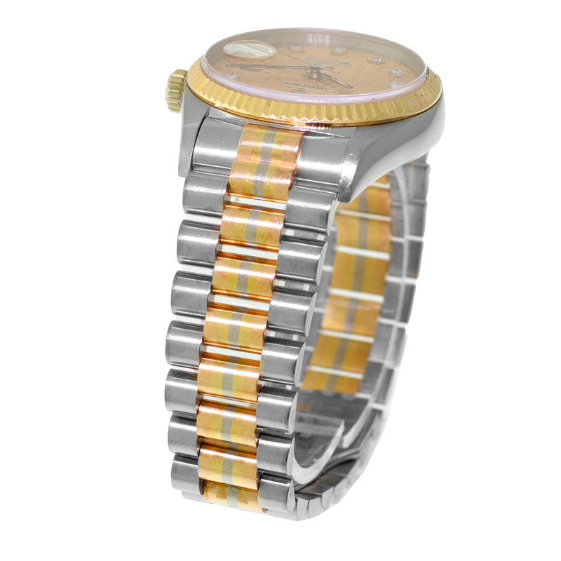 Rolex Day-Date 36mm Yellow, Rose and White Gold TRIDOR Champagne Jubilee Diamond Dial Fluted Bezel 18039-Da Vinci Fine Jewelry