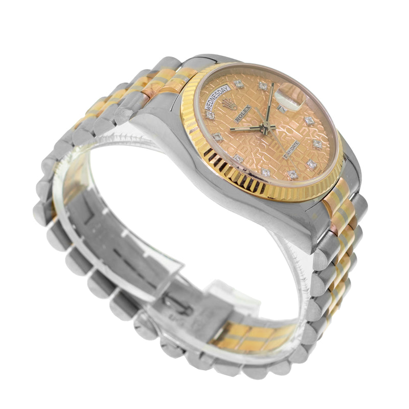Rolex Day-Date 36mm Yellow, Rose and White Gold TRIDOR Champagne Jubilee Diamond Dial Fluted Bezel 18039-Da Vinci Fine Jewelry