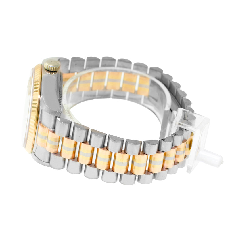 Rolex Day-Date 36mm Yellow, Rose and White Gold TRIDOR Champagne Jubilee Diamond Dial Fluted Bezel 18039-Da Vinci Fine Jewelry