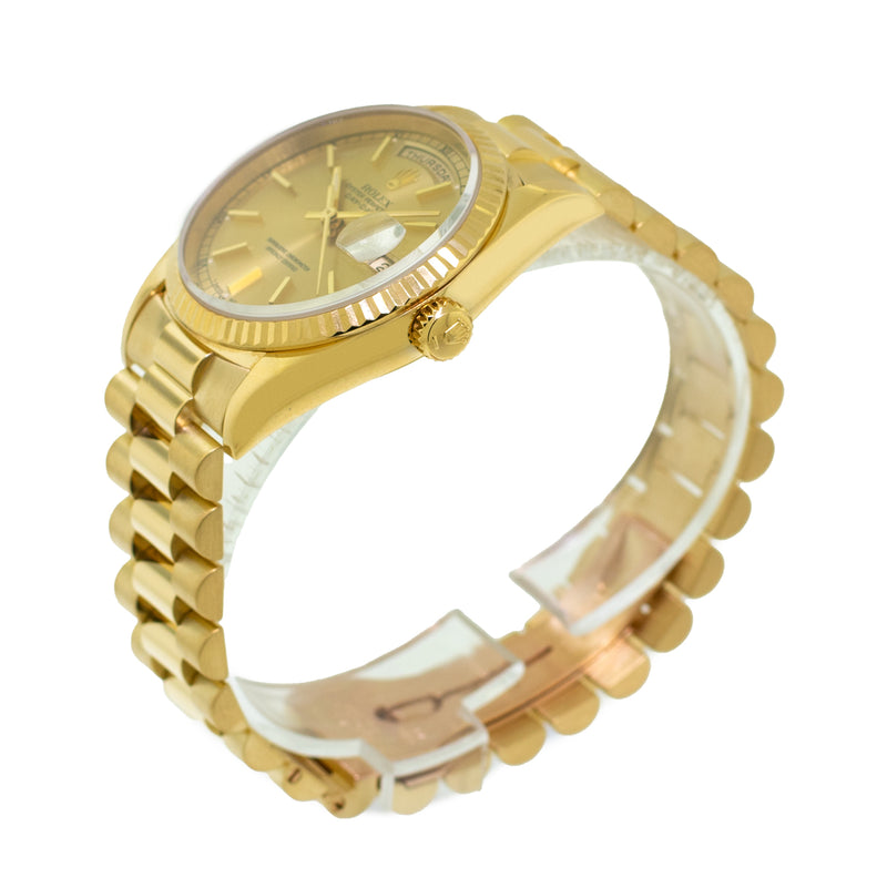 Rolex Day-Date 36mm Yellow Gold Champagne Index Dial & Fluted Bezel 18238-Da Vinci Fine Jewelry