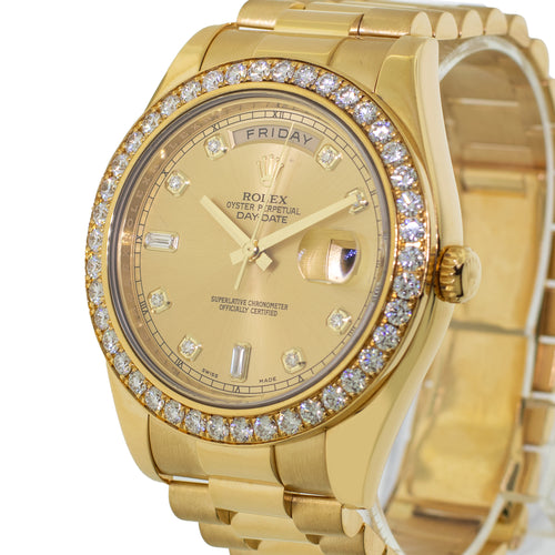 Rolex Day-Date 41mm Yellow Gold Factory Champagne Diamond Dial & Diamond Bezel 218348-Da Vinci Fine Jewelry