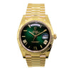 Rolex Day-Date 40mm Yellow Gold Green Ombre Roman Dial & Fluted Bezel 228238-Da Vinci Fine Jewelry