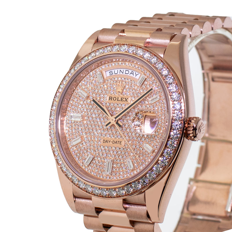 Rolex Day-Date 40mm Everose Gold Diamond Dial Diamond Bezel 228345RBR-Da Vinci Fine Jewelry