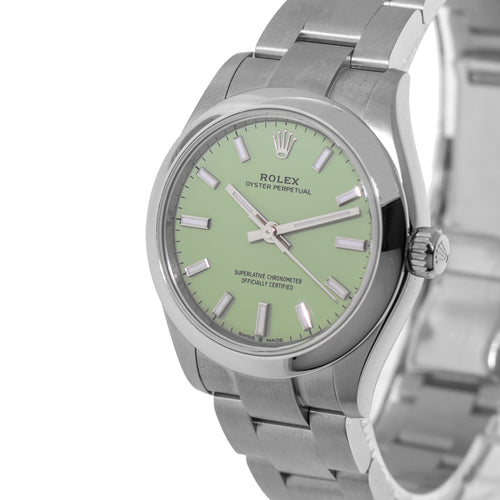 Rolex Oyster Perpetual NEW RELEASE 31mm Stainless Steel Pistachio Index Dial & Smooth Bezel 277200-Da Vinci Fine Jewelry
