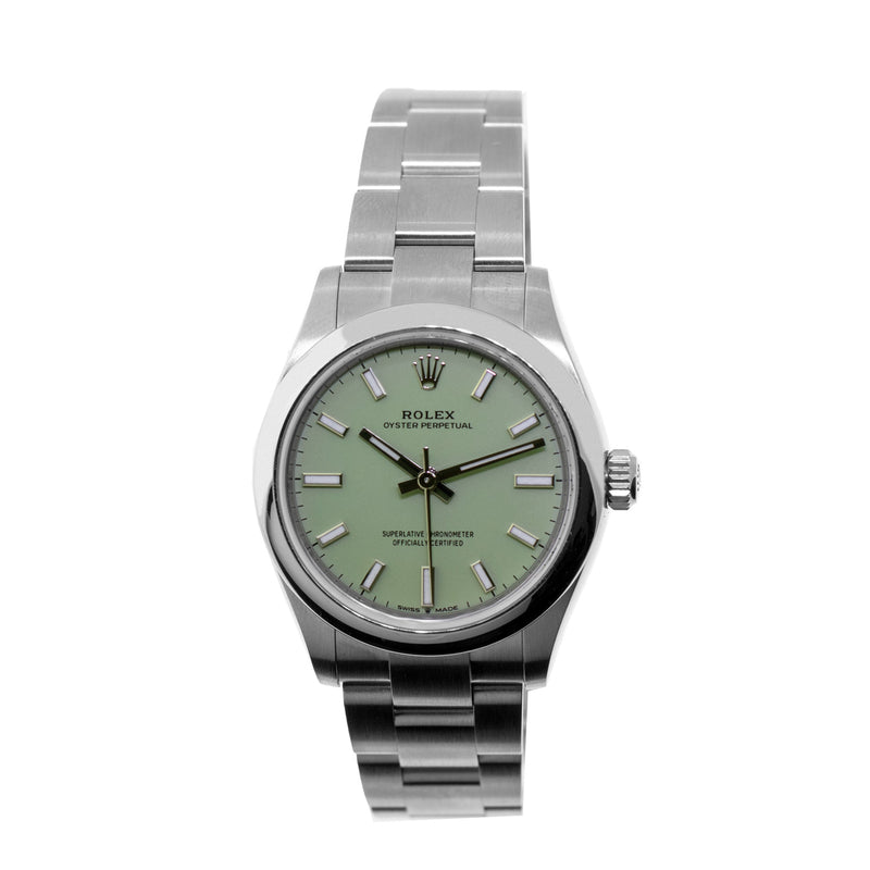 Rolex Oyster Perpetual NEW RELEASE 31mm Stainless Steel Pistachio Index Dial & Smooth Bezel 277200-Da Vinci Fine Jewelry