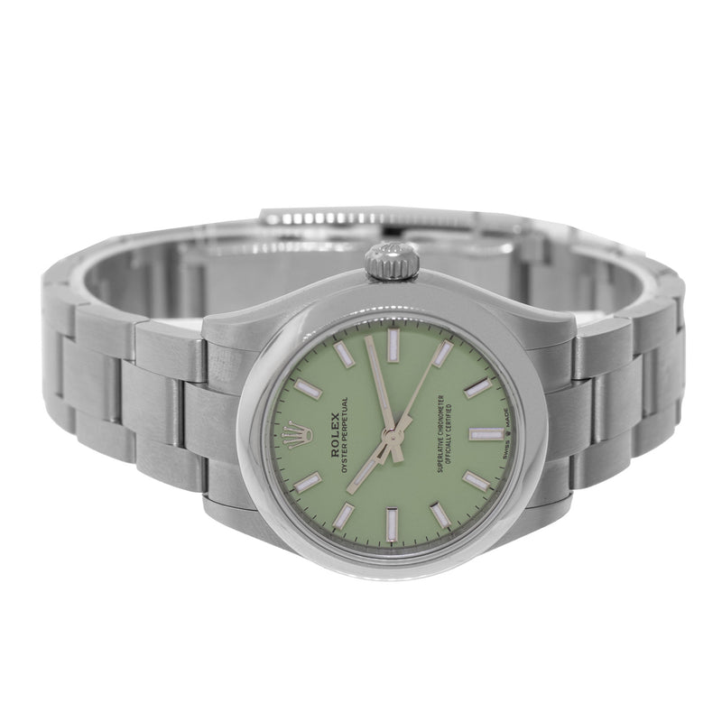 Rolex Oyster Perpetual NEW RELEASE 31mm Stainless Steel Pistachio Index Dial & Smooth Bezel 277200-Da Vinci Fine Jewelry